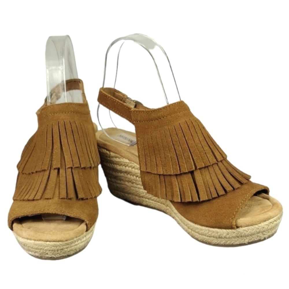 Minnetonka Fringe "Ashley" Leather Wedge Shoes